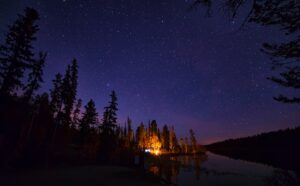 camping under blue sky